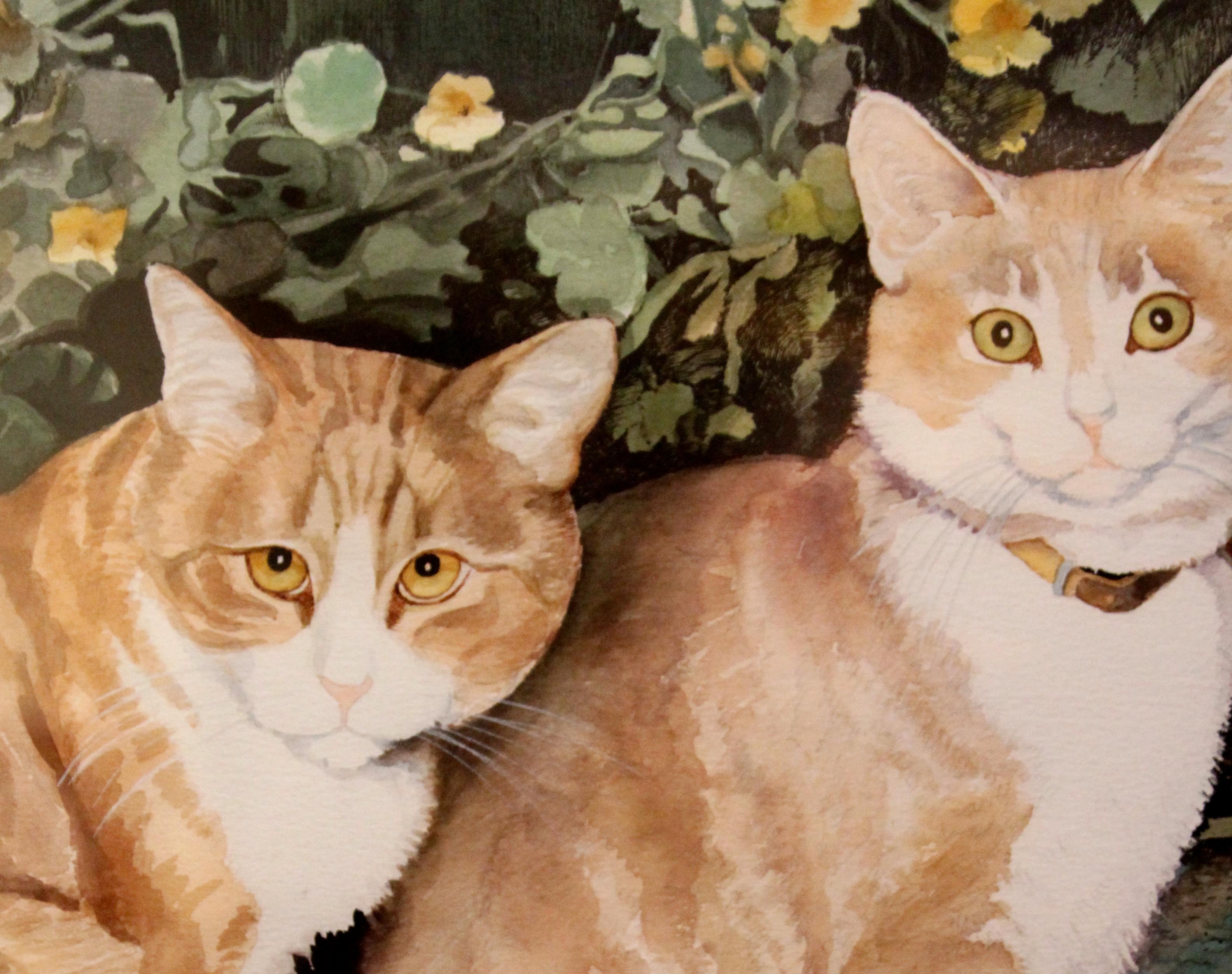 Phyllis Londraville (American 1920 - 2002); Two Cats; watercolor on paper For Sale 3