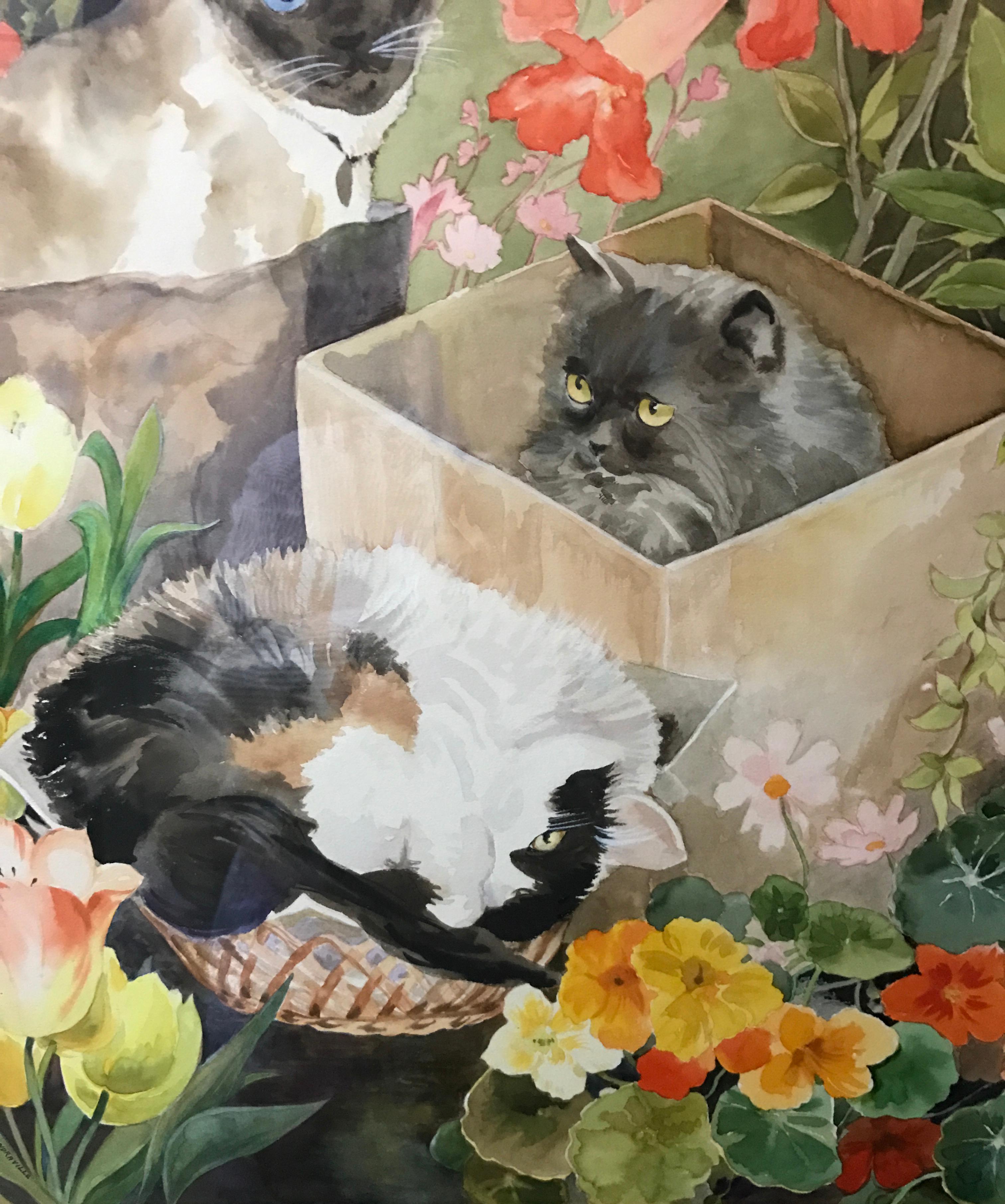 Phyllis Londraville (American 1920 - 2002); Our Cats; watercolor For Sale 2