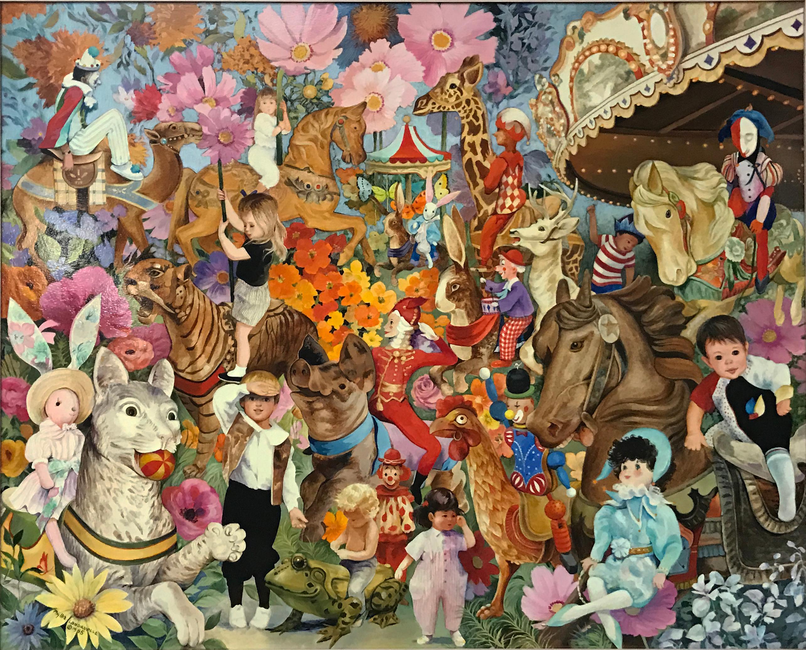 Phyllis Londraville created and became best known for her genre paintings, which were developed around themes related to children, the circus, kittens, dolls, puppets and flower gardens. The two major themes of her life were art and fantasy.