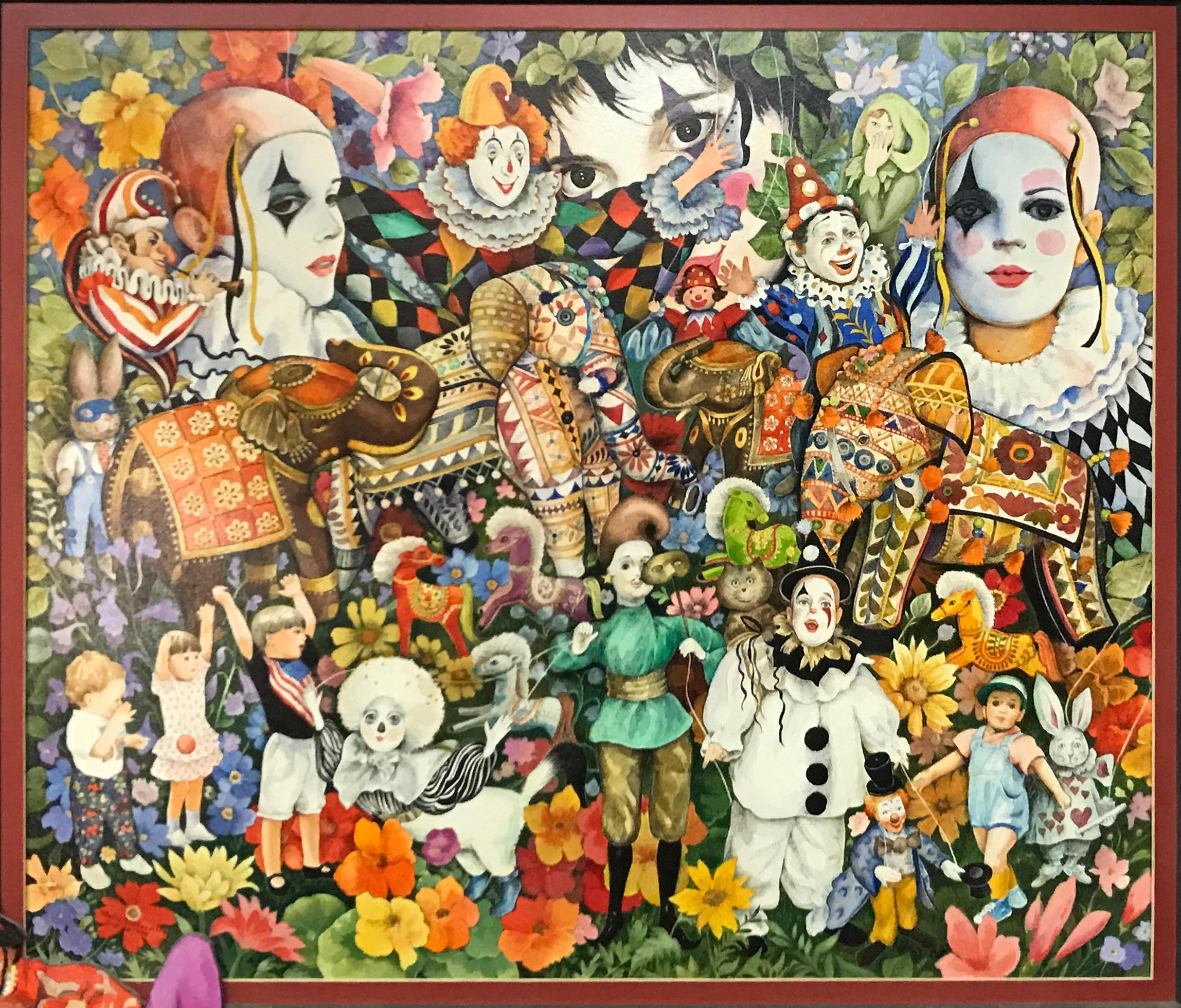 Phyllis Londraville (American 1920 - 2002); Send in The Clowns; acrylic on board For Sale 2