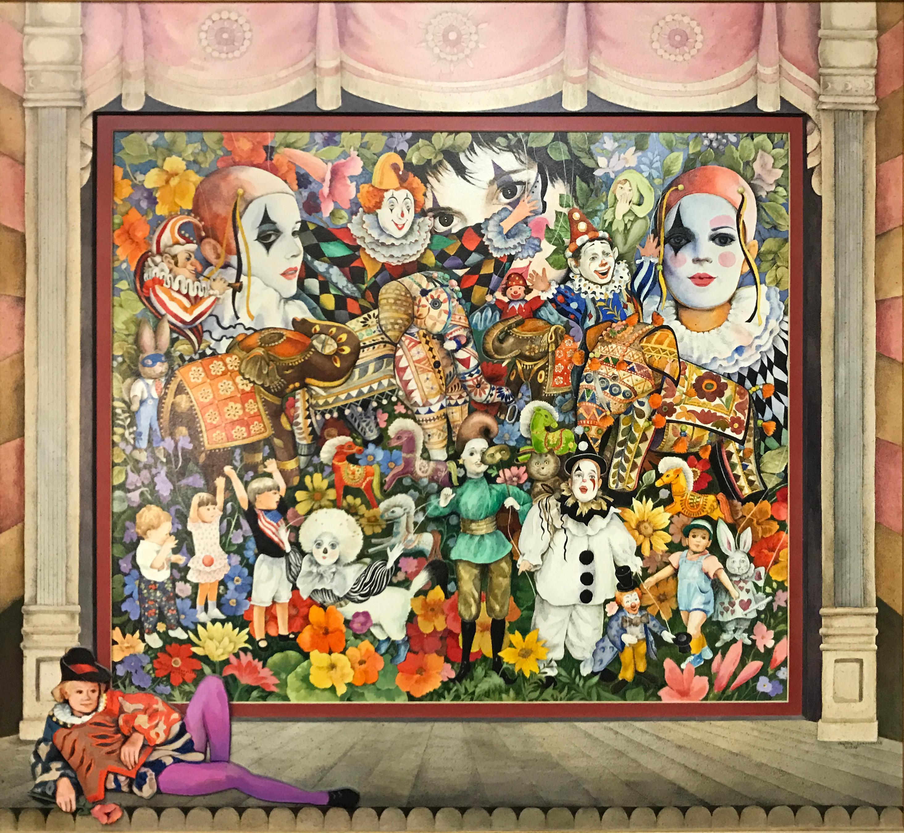 Phyllis Londraville (American 1920 - 2002); Send in The Clowns; acrylic on board For Sale 1