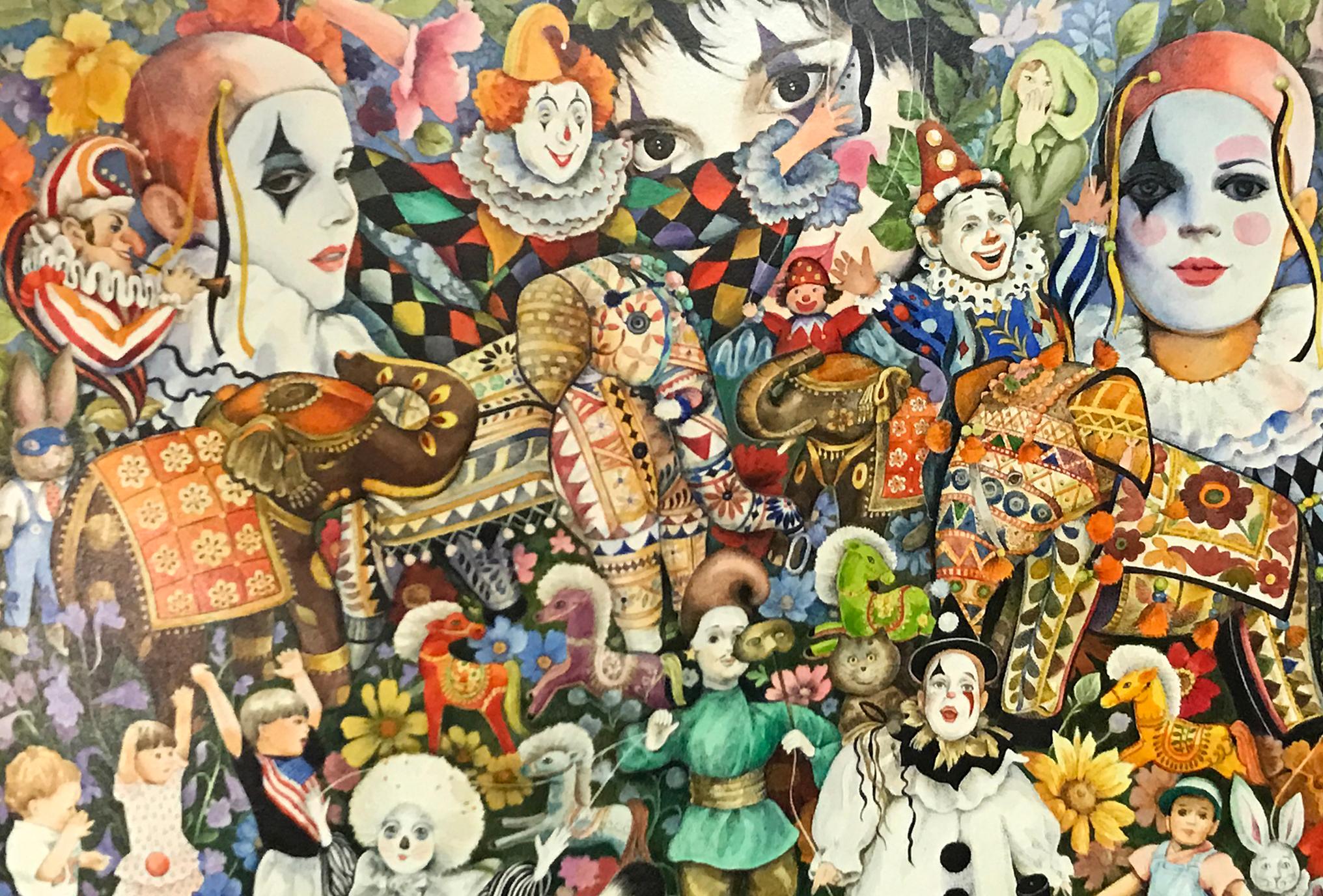Phyllis Londraville (American 1920 - 2002); Send in The Clowns; acrylic on board For Sale 4