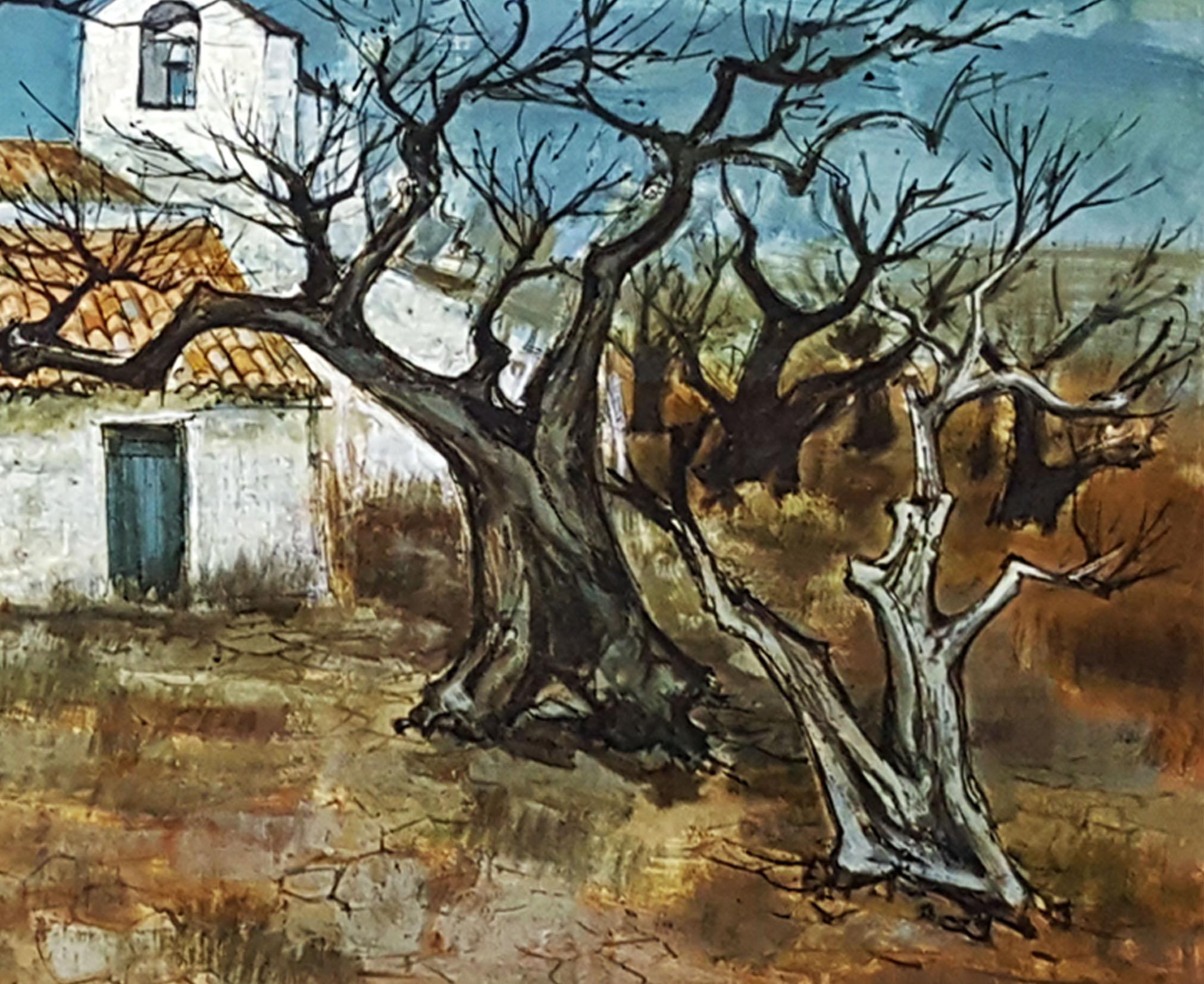 Marc Chapaud (French 1941); Chapelle et Oliviers Espagne; oil on canvas 1