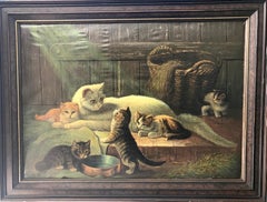 M Hennawy; Cat Family; oil on canvas; early 20th c