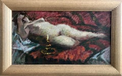 Jurakovsky (Russian 20th-century); Reclining Nude with Oil Lamp; oil on board