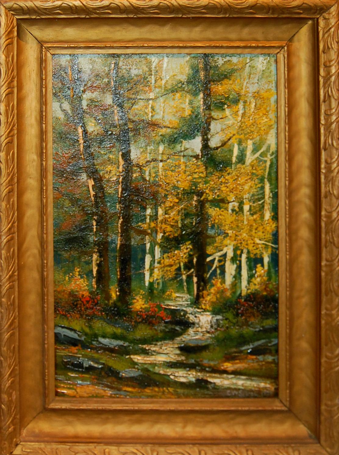 C.W. Schlott (American early 20th c); Forest Interior; oil on canvas - Painting by C. W. Schlott
