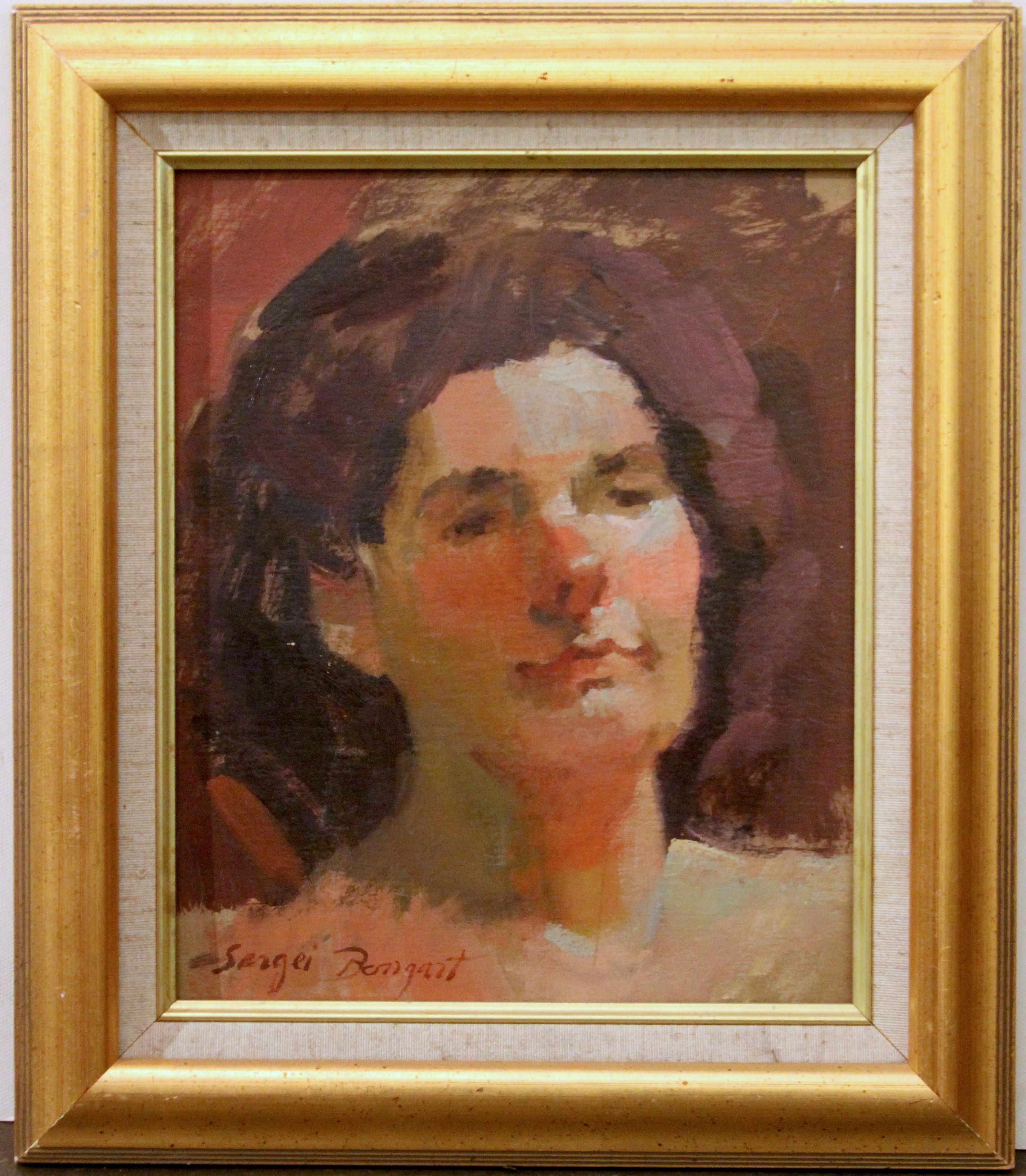 Sergei Bongart (Russian 1918 - 1985); Portrait; oil on board For Sale 1