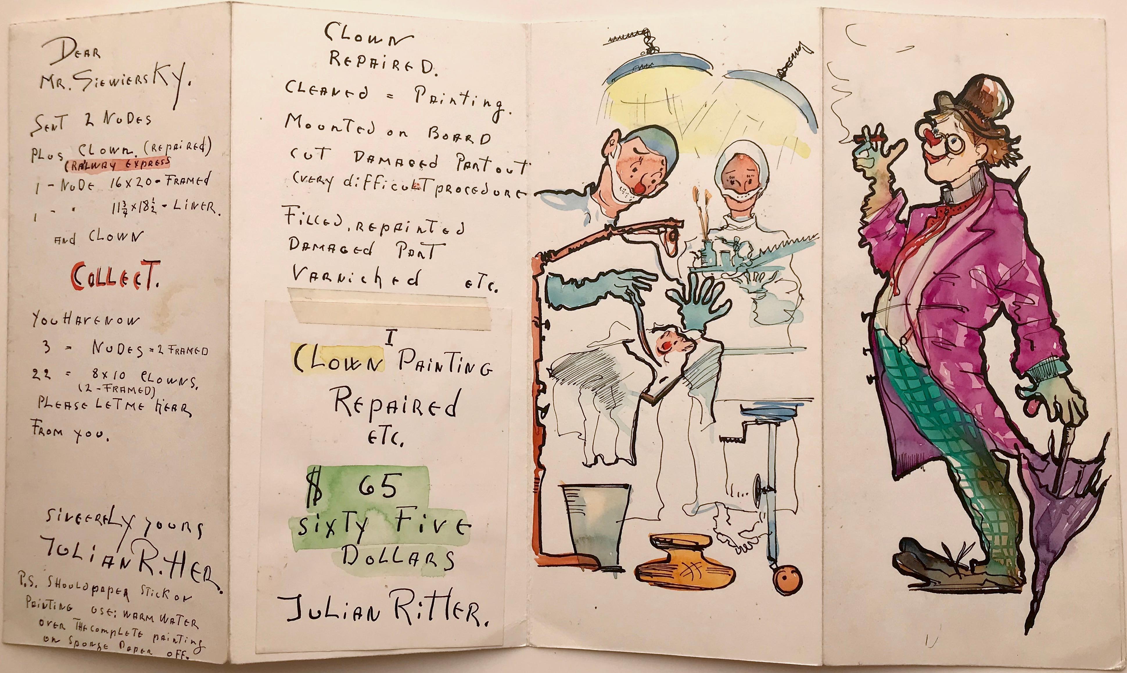 Full size: 16.5 x 9 in;

Although Ritter was best known for his oil paintings of nudes, clowns and portraits, he also worked in other media including pen-and-ink with watercolor, charcoal and Conté crayons and painted other subjects including