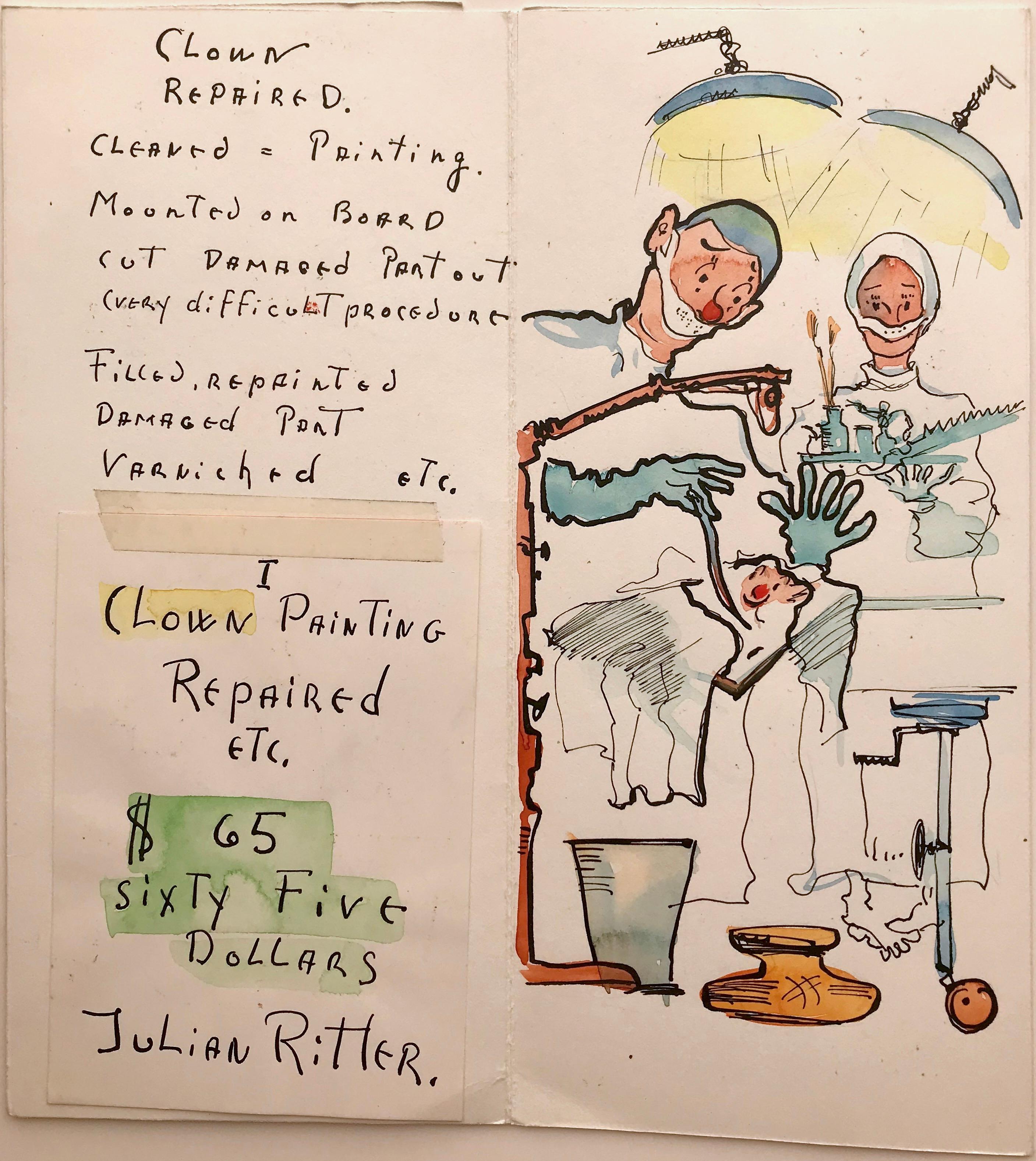 Julian Ritter (American 1909 - 2000); Postcard letter; watercolor, ink on paper; For Sale 2