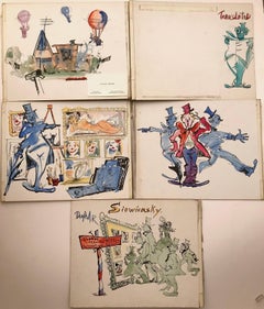 Vintage Julian Ritter (American 1909 - 2000); Five drawings; watercolor, ink on board;