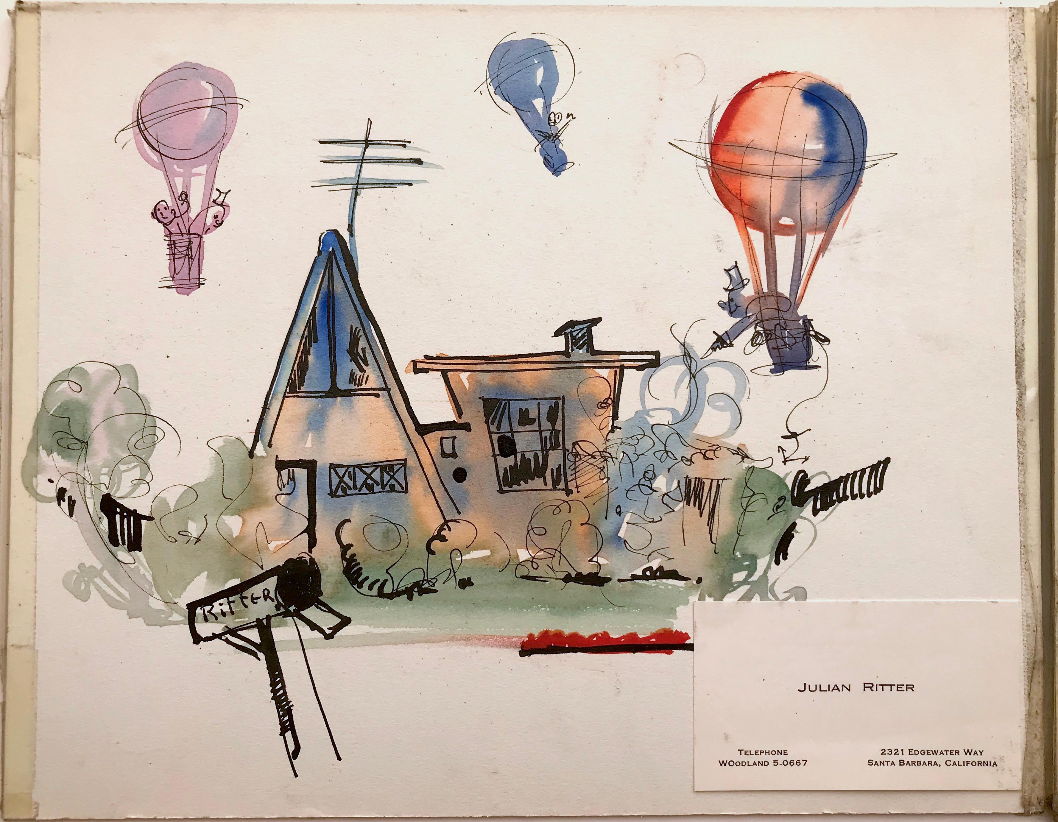 Julian Ritter (American 1909 - 2000); Five drawings; watercolor, ink on board; For Sale 2
