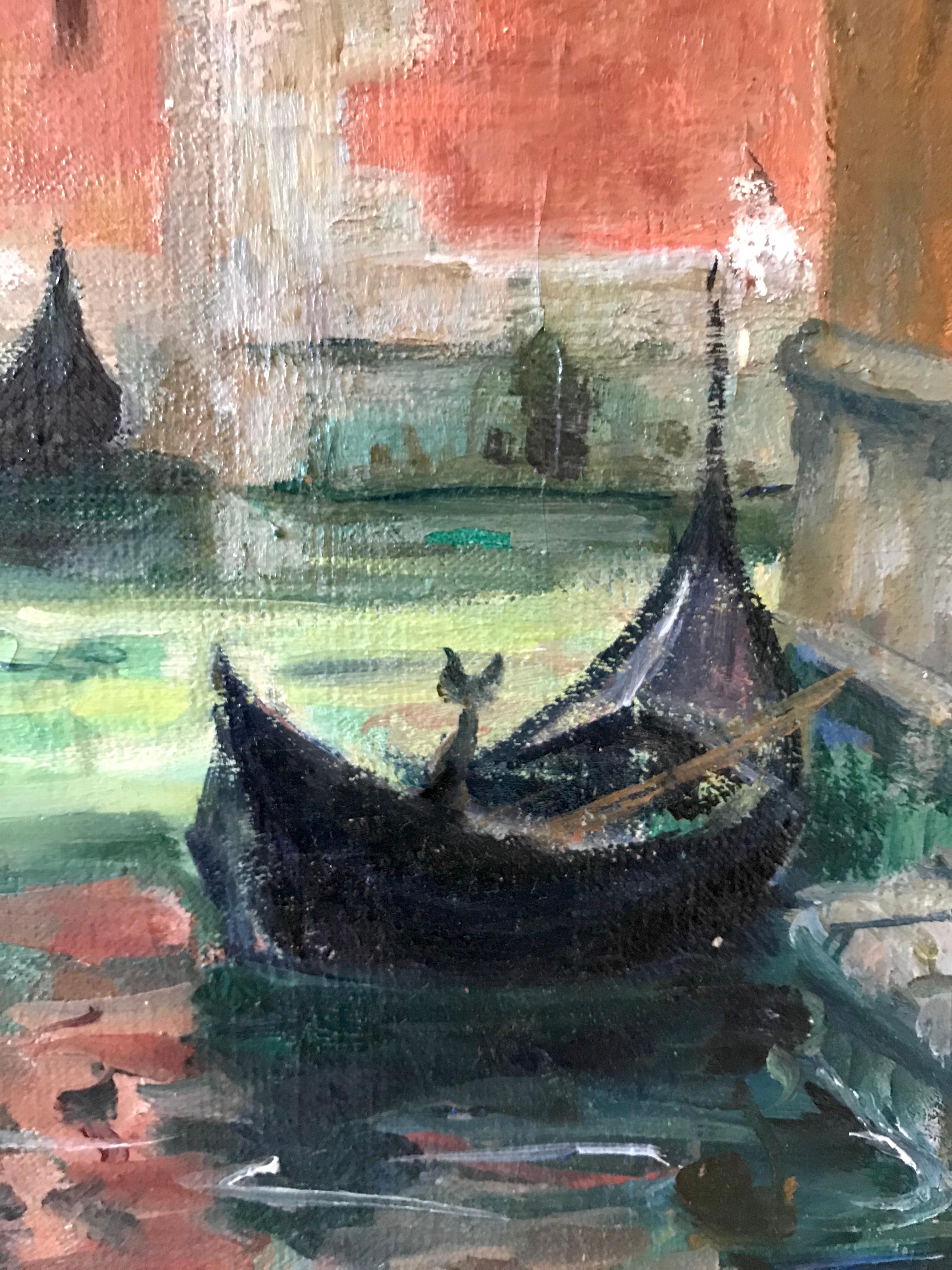 Edith Catlin Phelps (American 1875 - 1961); The Canal in Venice; oil on canvas For Sale 1