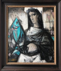 Antonin Marek Machourek (Czech 1913 - 1991); Woman with Fish; oil on canvas;