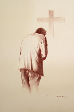 Armando Campero (Mexican 1930); Confession; charcoal on artboard;