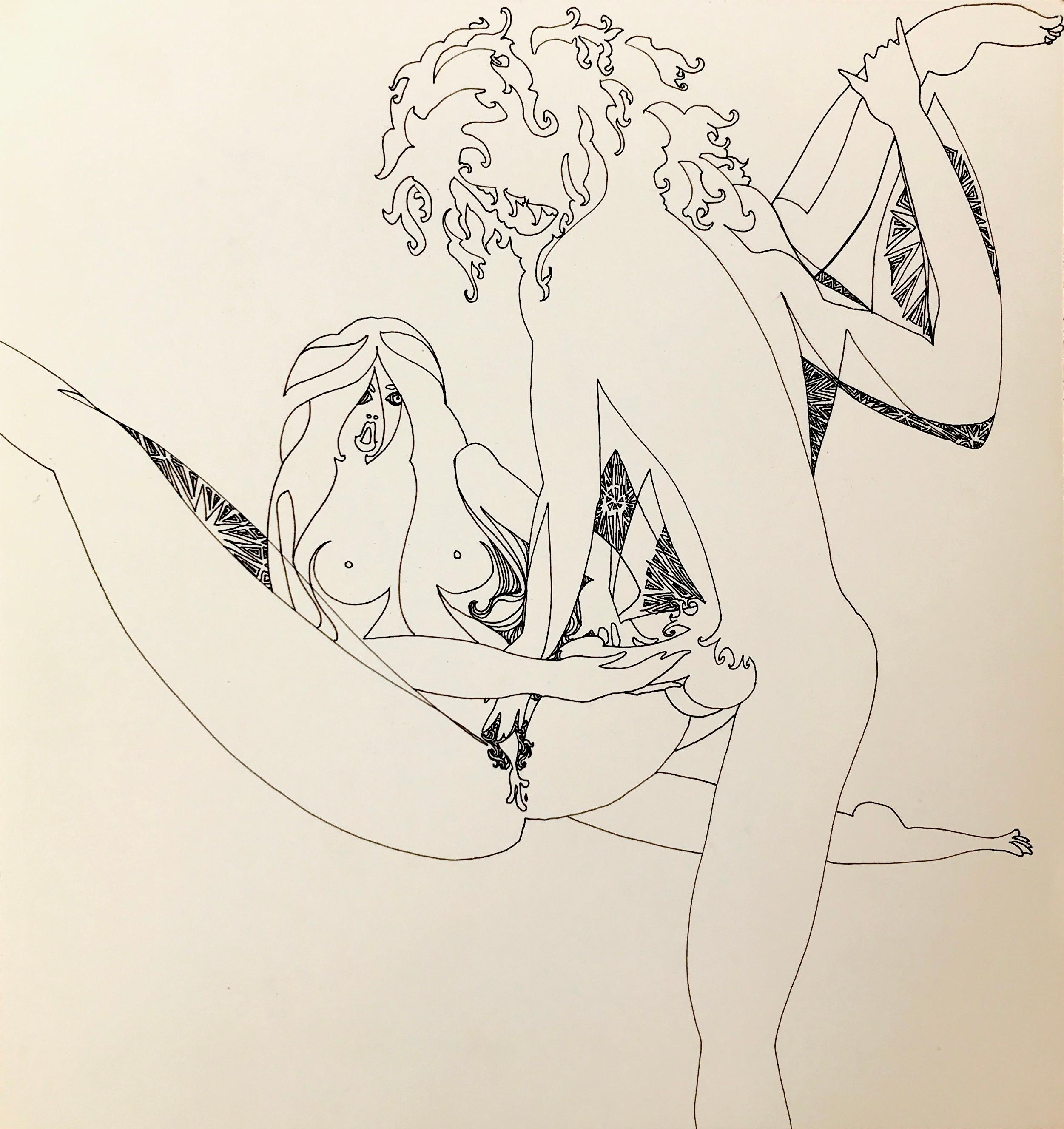 John Boyce (American 1938); Erotic drawing 1; ink on paper; double side For Sale 1