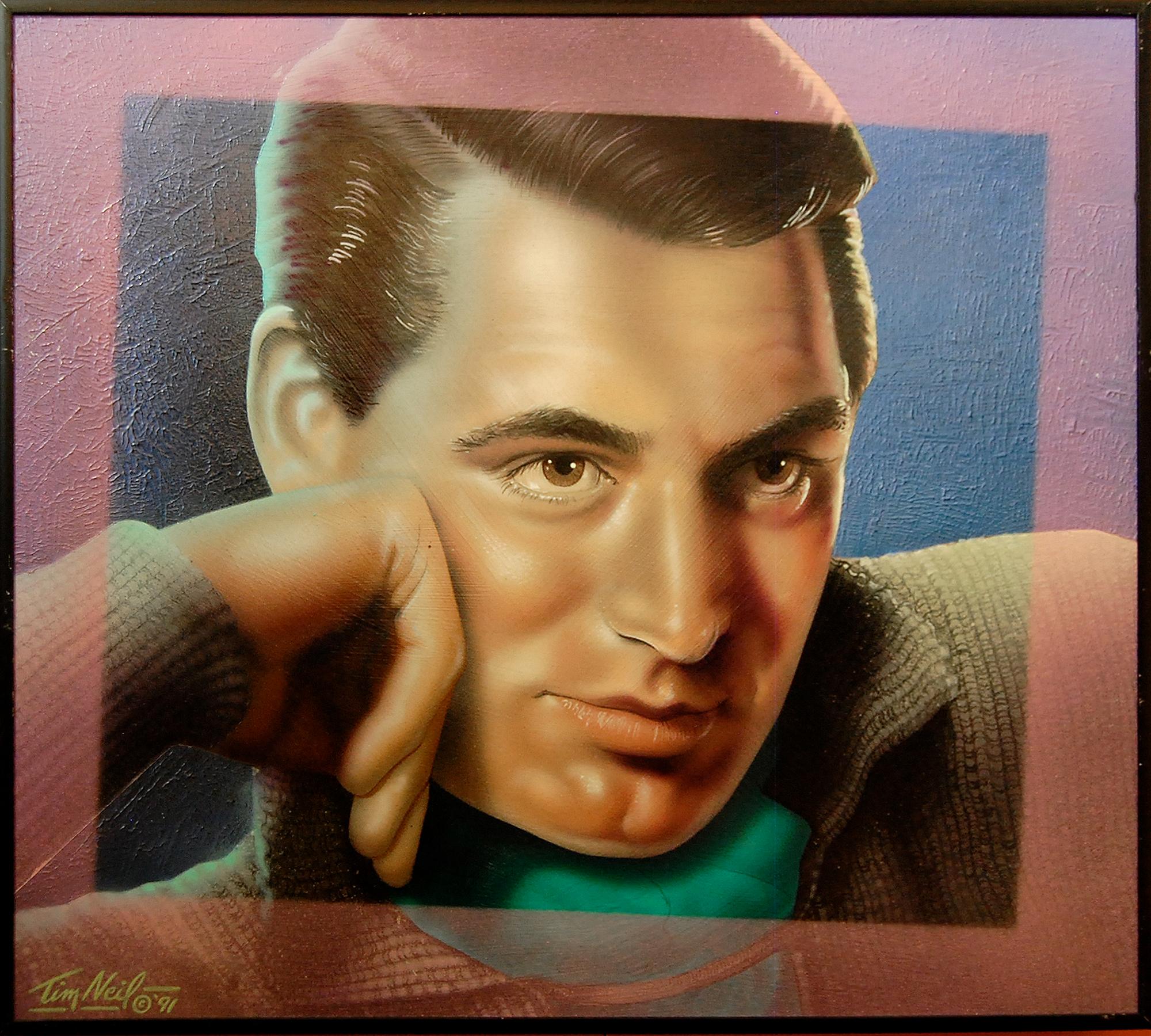 Tim Neil (American 1954); Cary Grant; airbrushed paint on wood For Sale 1