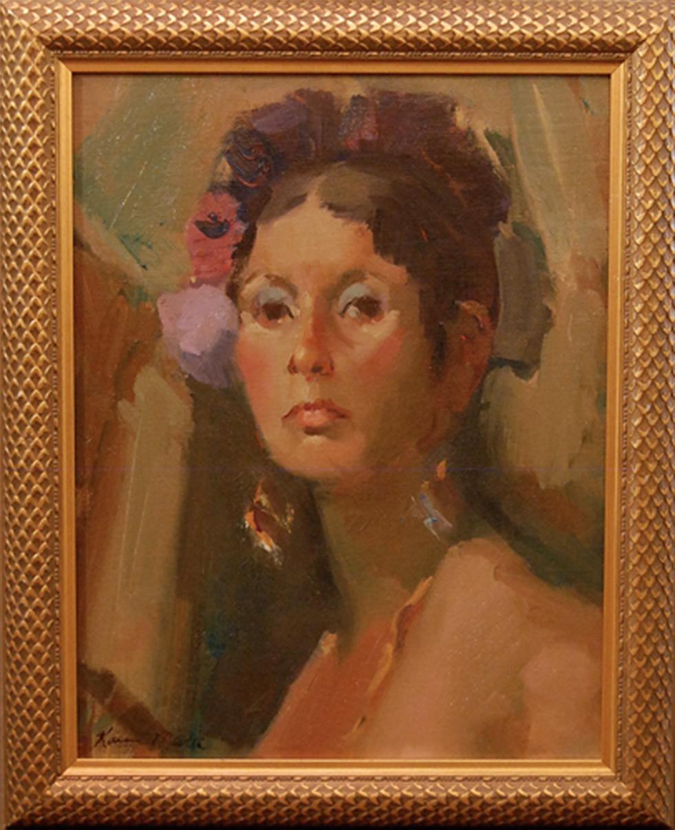 Portrait of a Lady - Brown Portrait Painting by Martin Karen