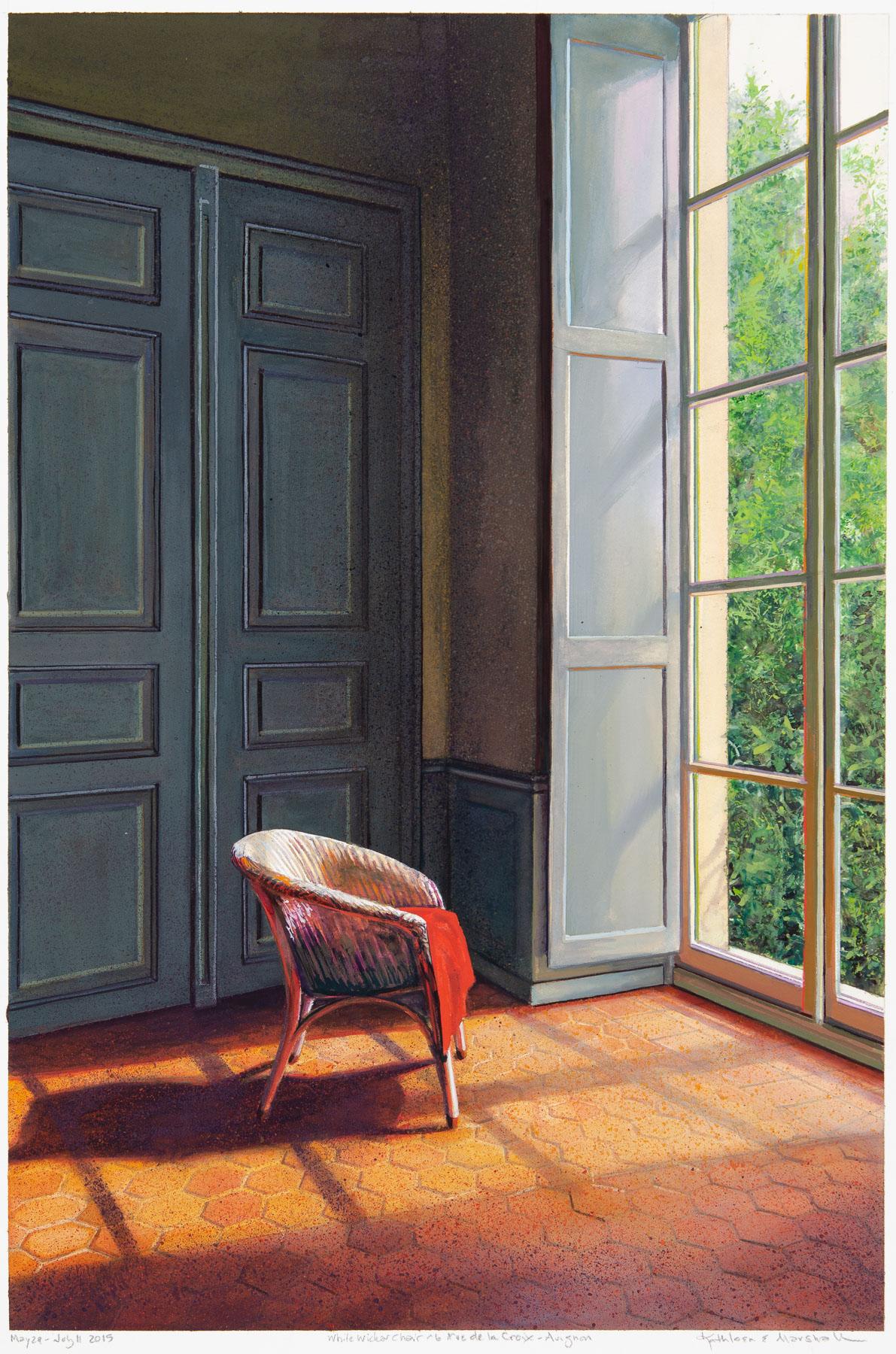Kathleen Marshall Interior Painting - White Wicker Chair 