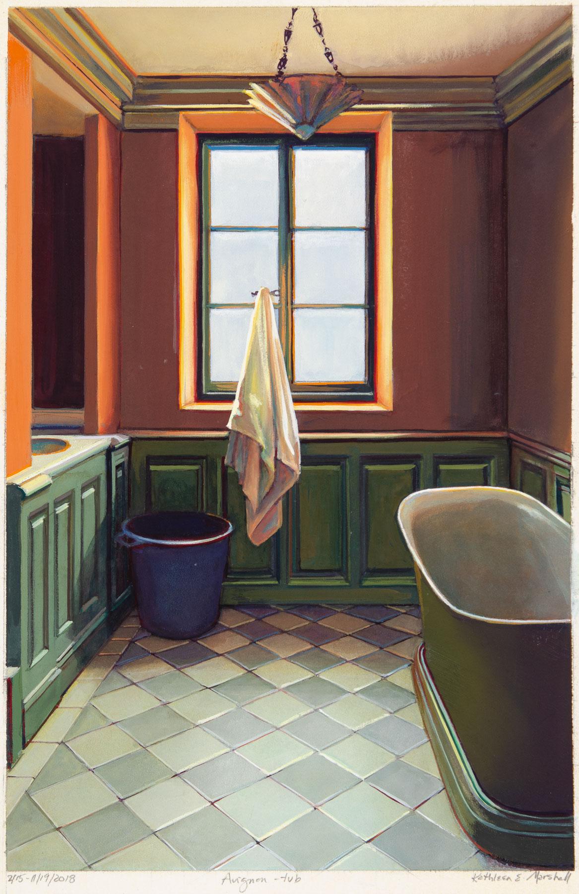 Kathleen Marshall Interior Painting - Green Tub - Avignon