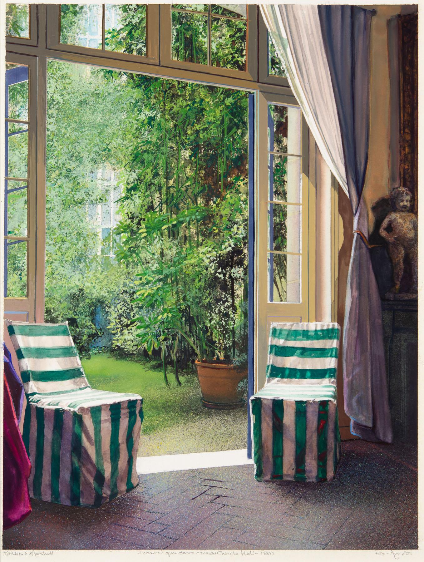 Kathleen Marshall Interior Painting - Two Striped Chairs, Both Doors Open