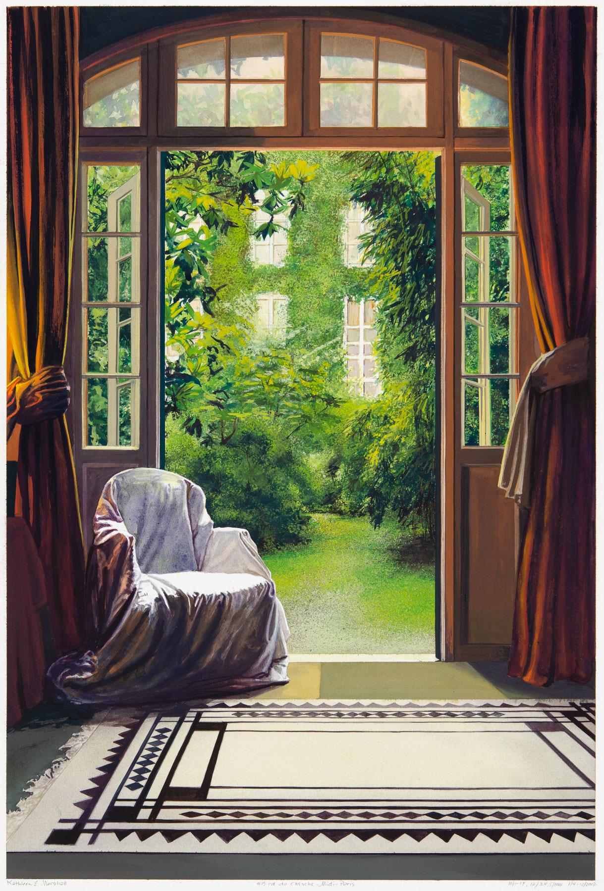 Kathleen Marshall Interior Painting - White Chair, Black and White Carpet, Cherche Midi