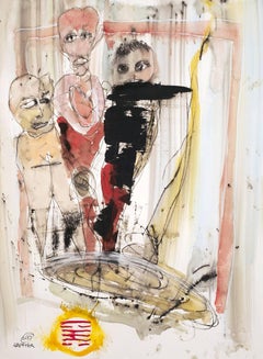 Into The Realm of The Invisible, figurative watercolor painting of three men