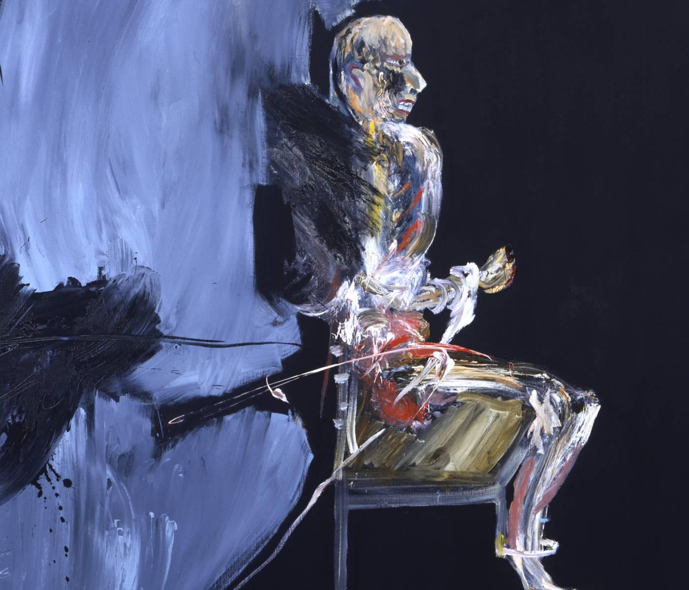 The Observer & The Observed, very large oil painting of two figures with spectre - Painting by Michael Hafftka