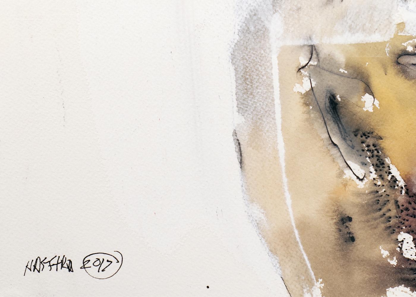 'Tongue Tied', Michael Hafftka. Figurative watercolor of a man's head For Sale 3