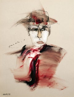 Magician Watercolor portrait of a man in a black hat dressed in red