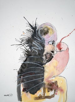 Michael Hafftka, Baby Doll, contemporary surrealist watercolor of man & phallus