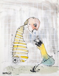 Telepathy, Michael Hafftka. Colorful surrealist watercolor with phallic object