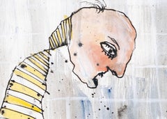 Telepathy, Michael Hafftka. Colorful surrealist watercolor with phallic object