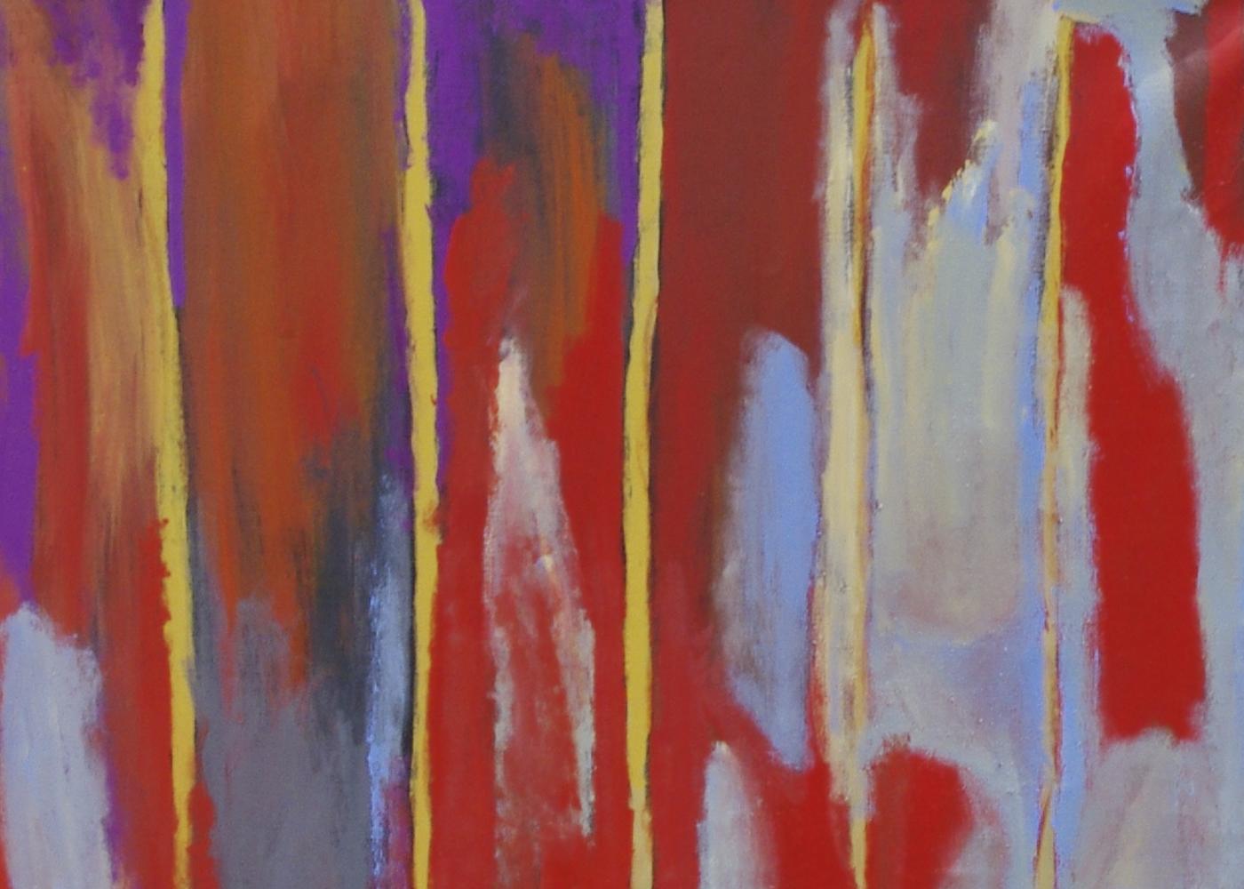 Brenton Ken, Australian Aboriginal contemporary red painting of yellow spears For Sale 1
