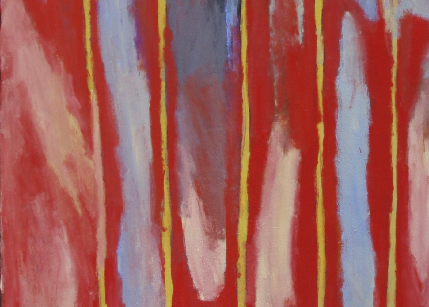 Brenton Ken, Australian Aboriginal contemporary red painting of yellow spears For Sale 2