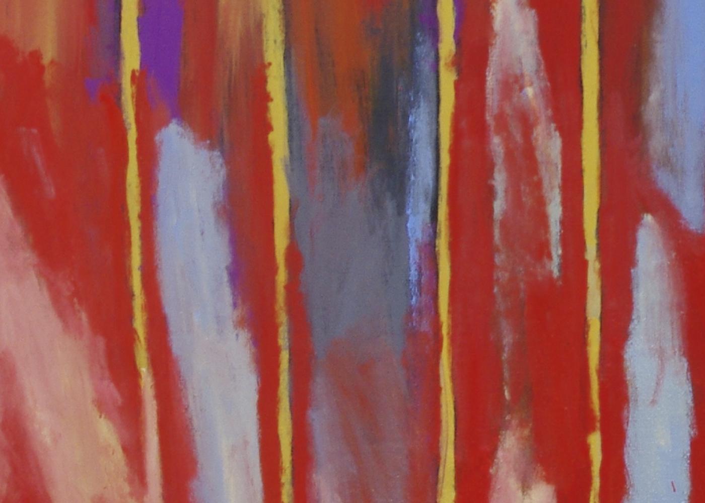 Brenton Ken, Australian Aboriginal contemporary red painting of yellow spears For Sale 4