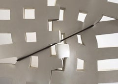 Relationship, contemporary abstract carved solid wood grid sculpture
