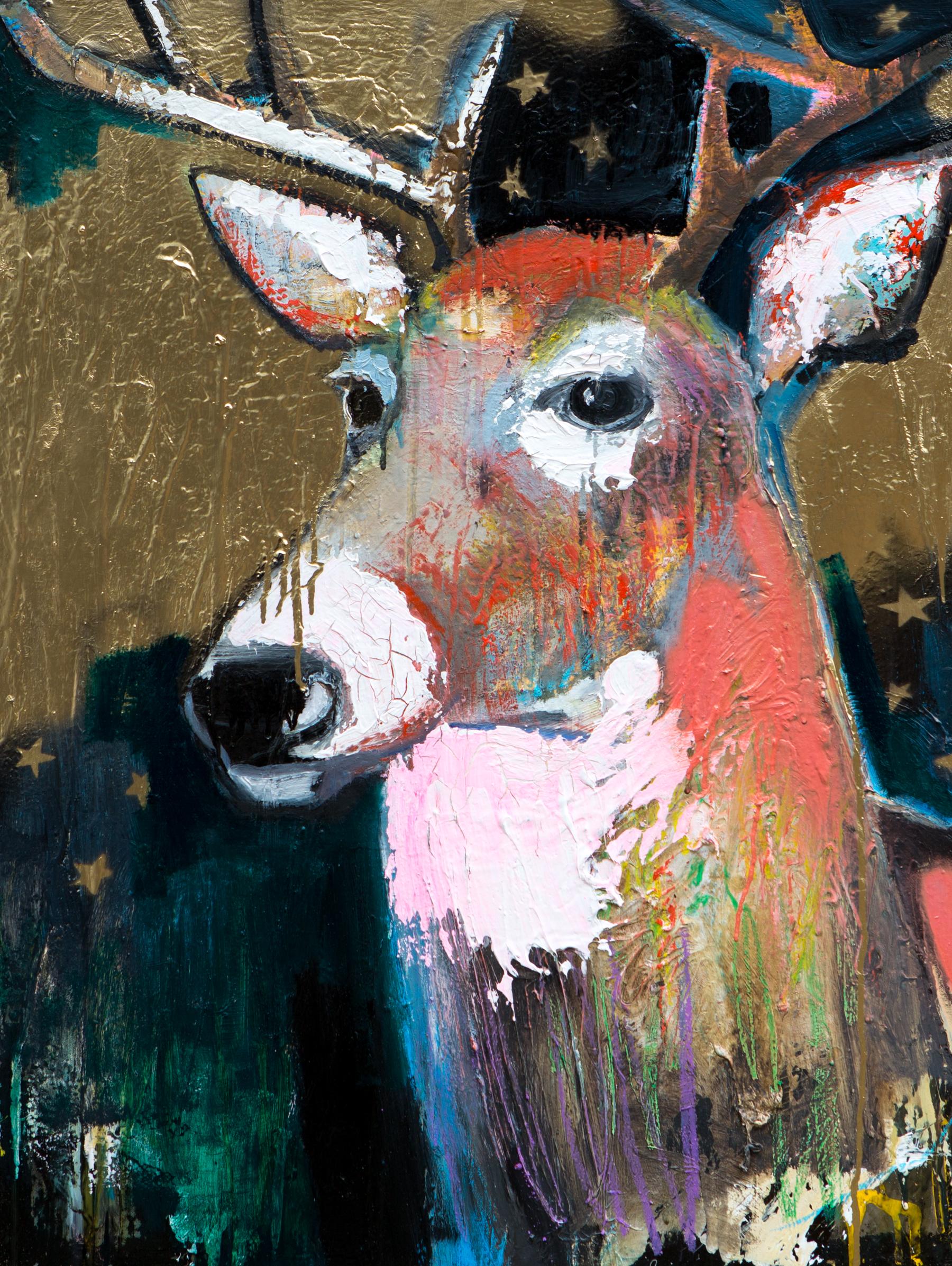 A Deer on Gold - Mixed Media Art by Scott Dykema