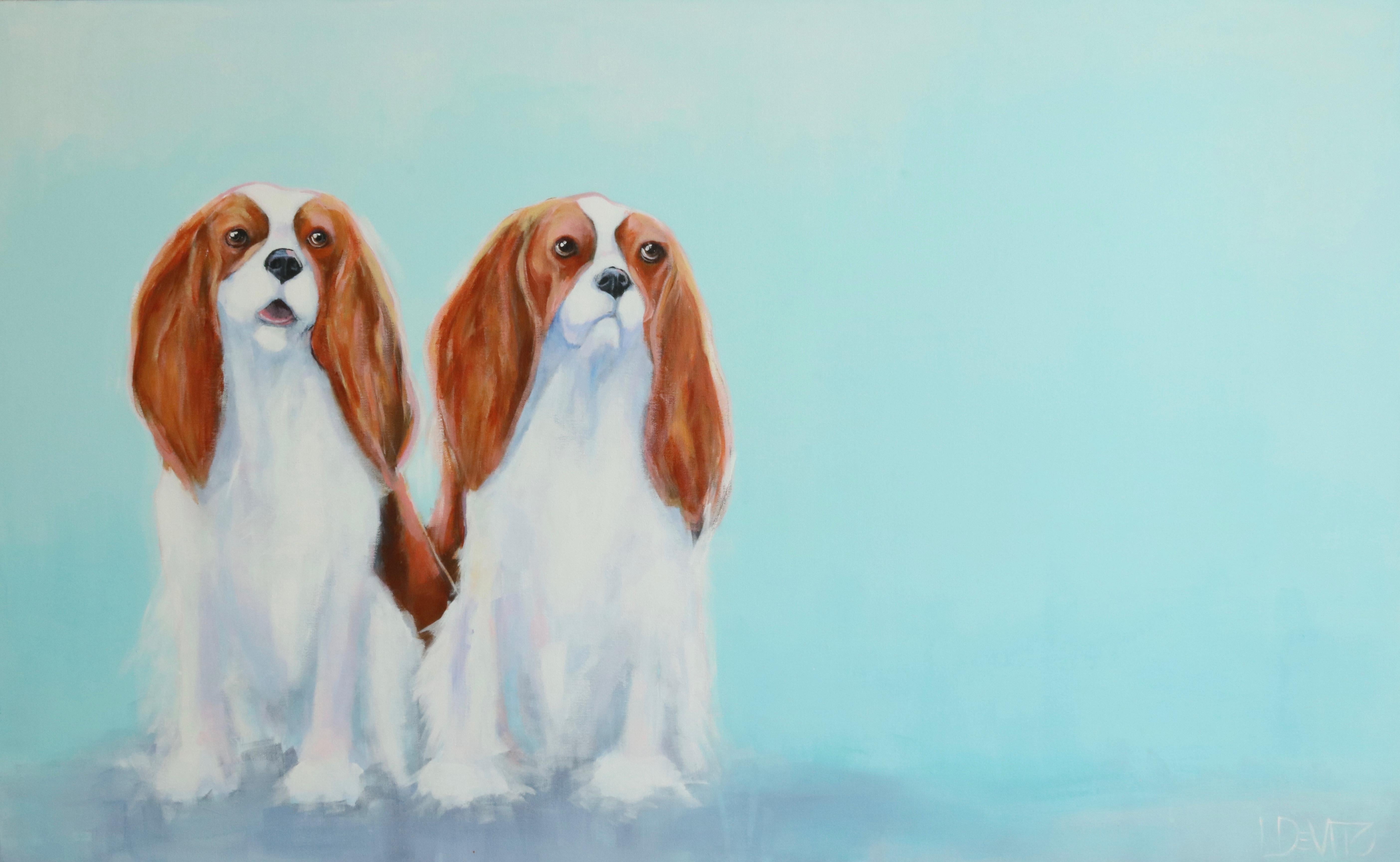 Lesli DeVito Animal Painting - Dog Painting, Two Cavaliers