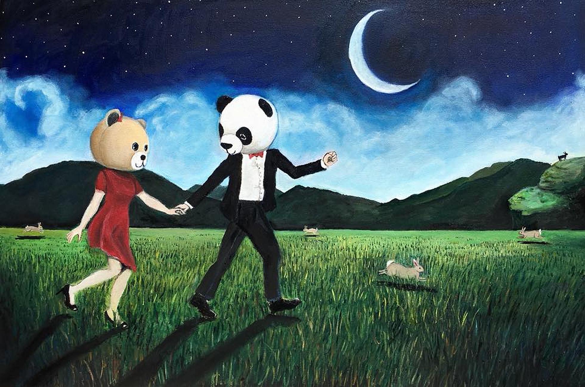 Kat Silver Figurative Painting - Frolicking by Moonlight