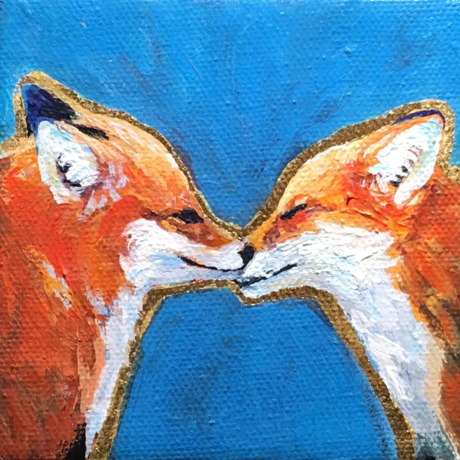 Red Foxes Sharing A Moment - Mixed Media Art by Pandalana Williams