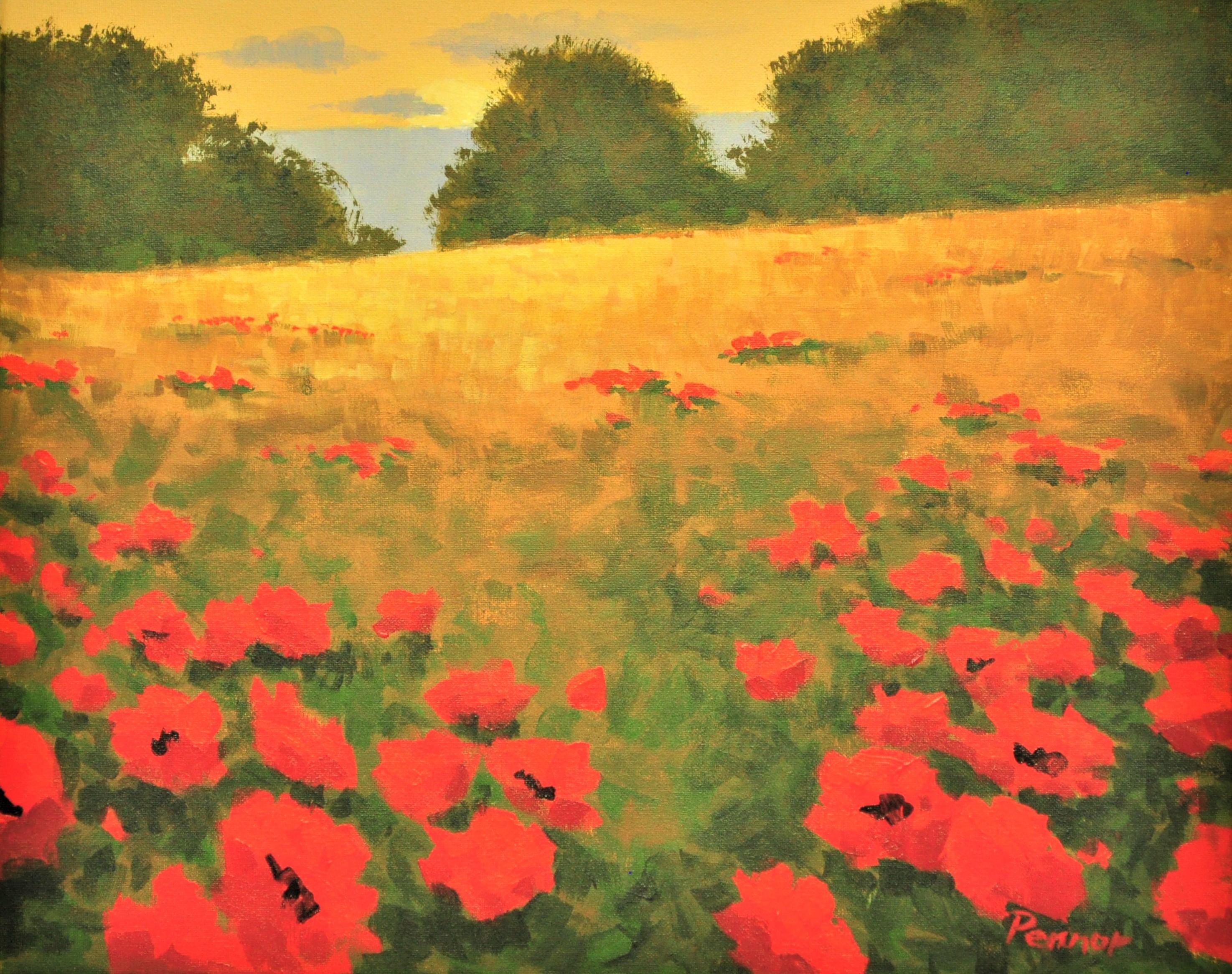 Robert Pennor Landscape Painting - Hillside Poppies