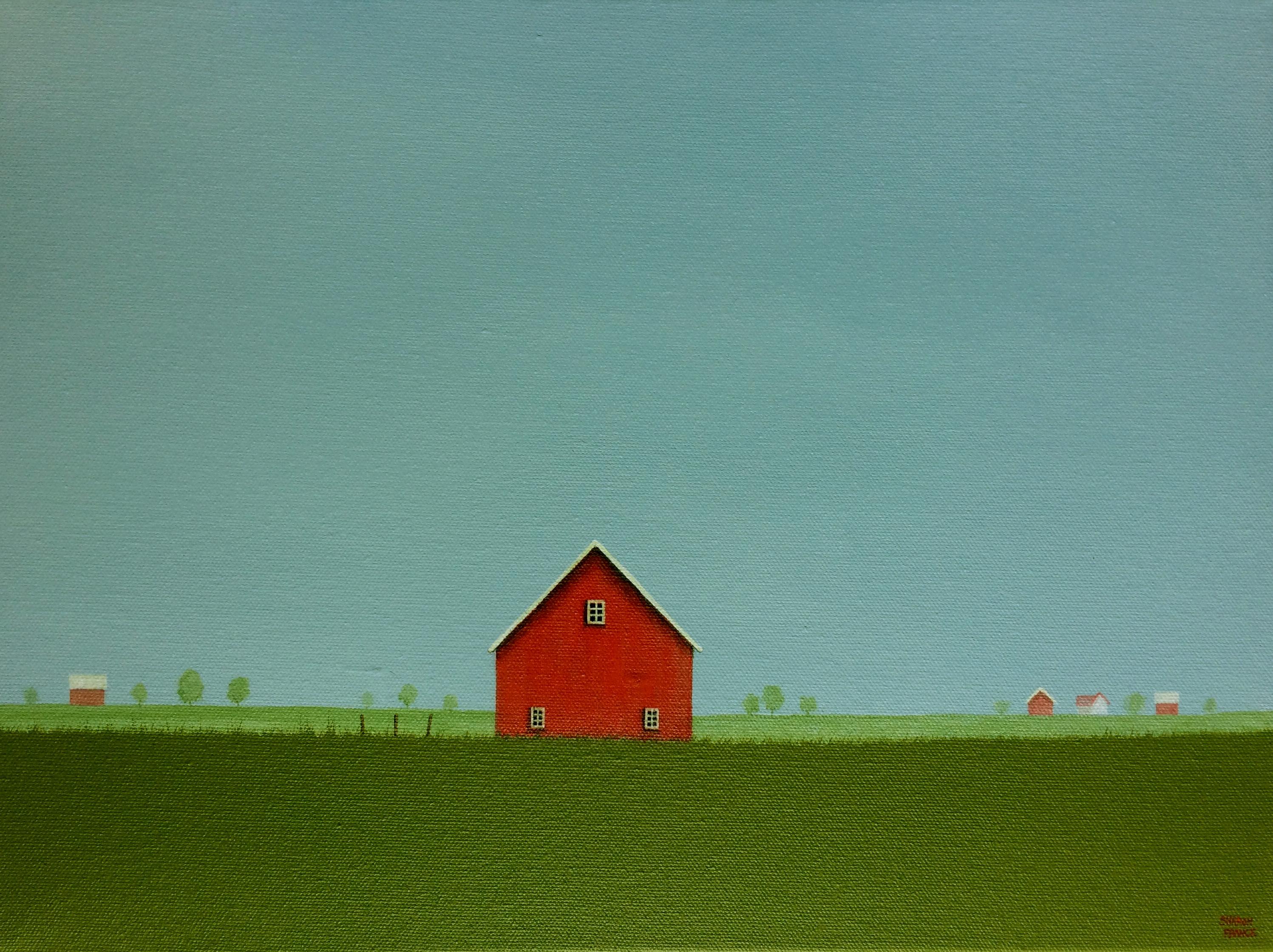 Landscape Painting Sharon  France - Barn Red on an Overcast Day ( Barn rouge sur un jour de surchauffage)