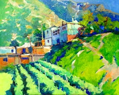 Farm Houses in the Mountains, Green Summer Mountain Landscape
