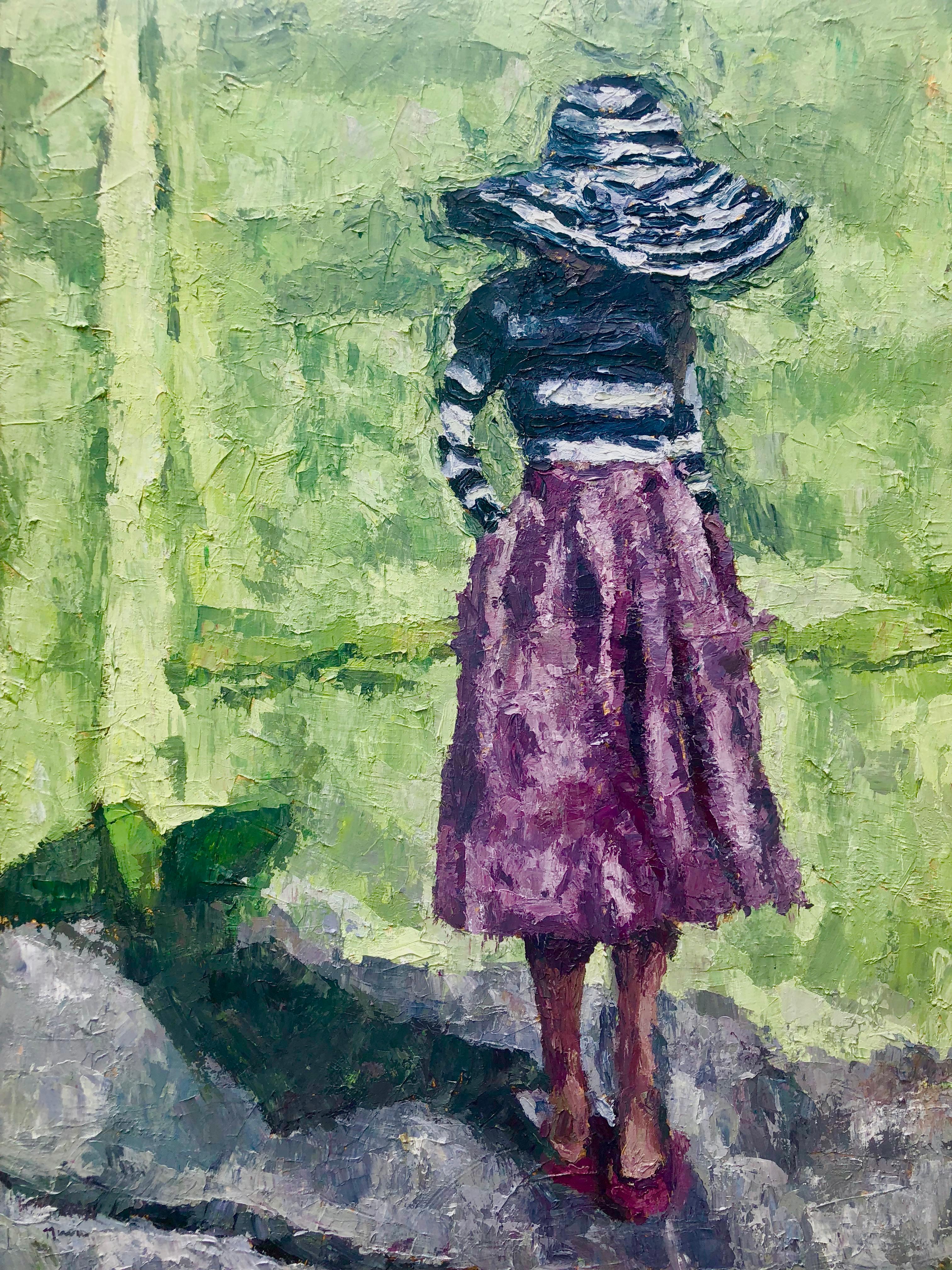 Nava Lundy Figurative Painting - The Striped Hat