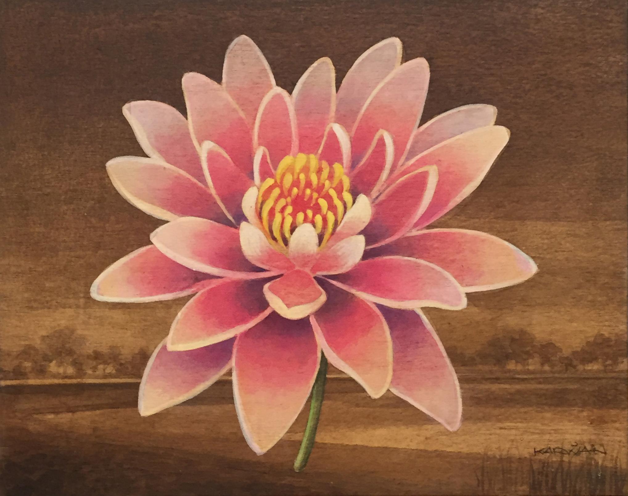 Johnny Karwan Still-Life Painting – Lotus Landscape