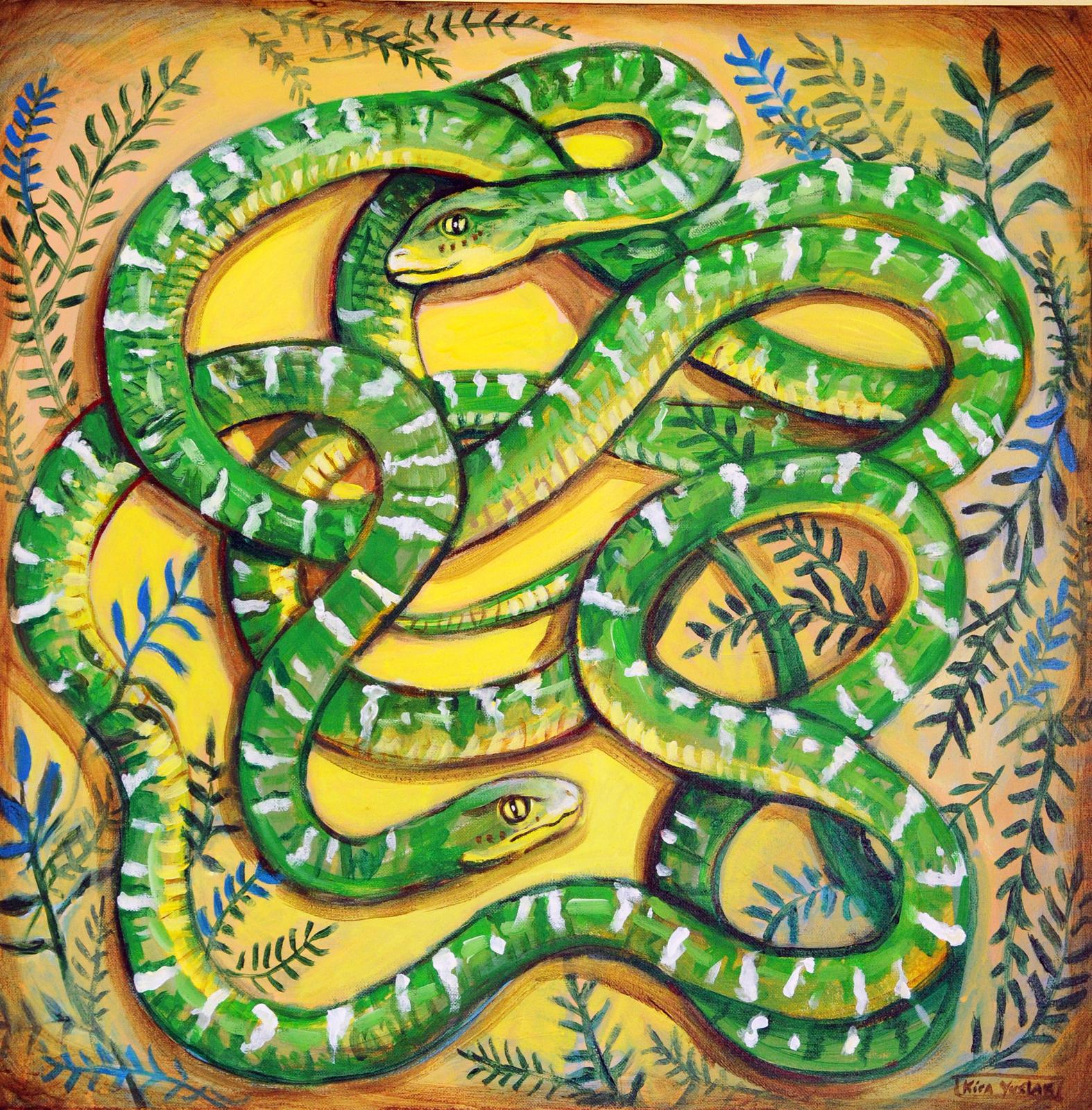 Kira Yustak Animal Painting - Green Snakes