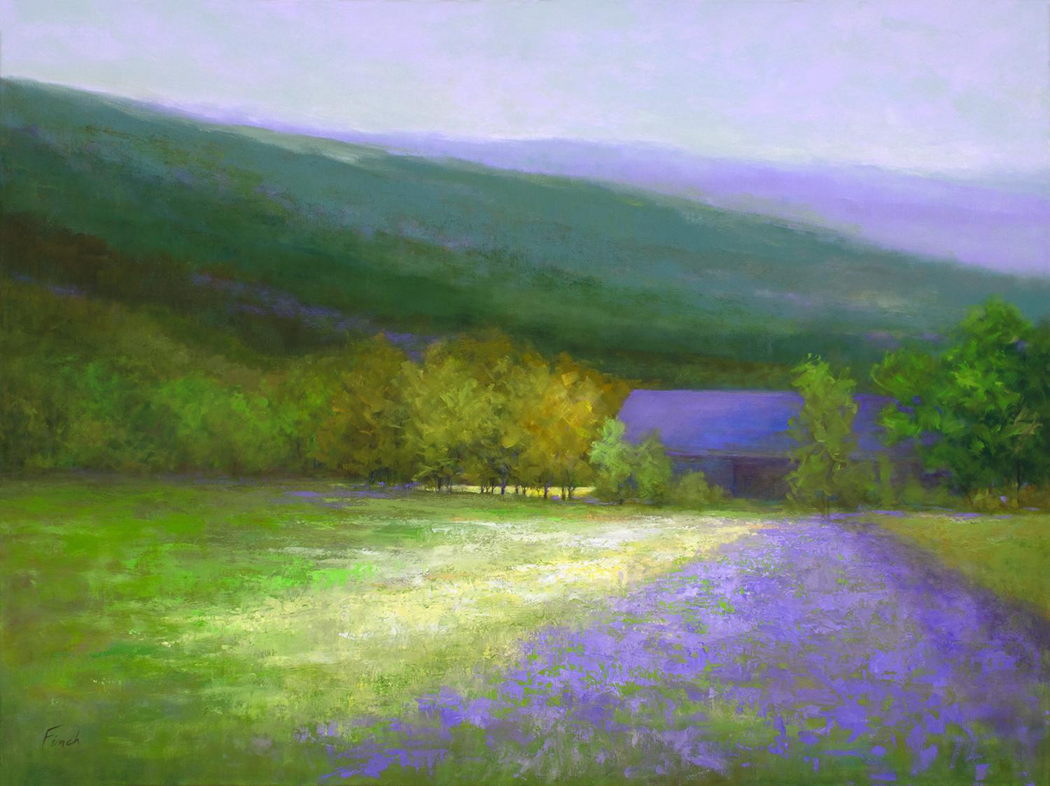 Sheila Finch Landscape Painting - Purple Barn - Half Moon Bay