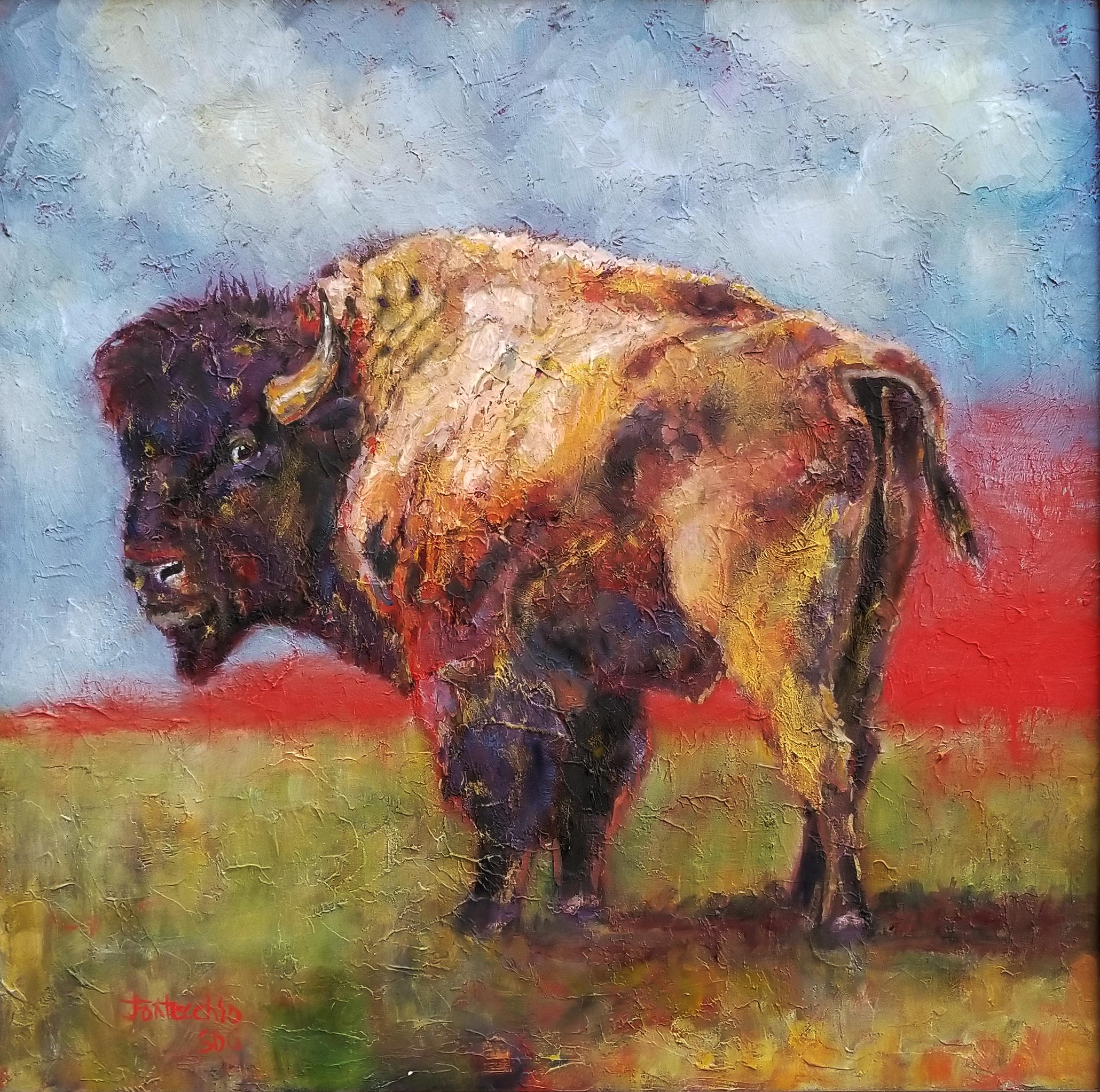 Lonely Bull, Oil Painting - Art by Jan Fontecchio Perley