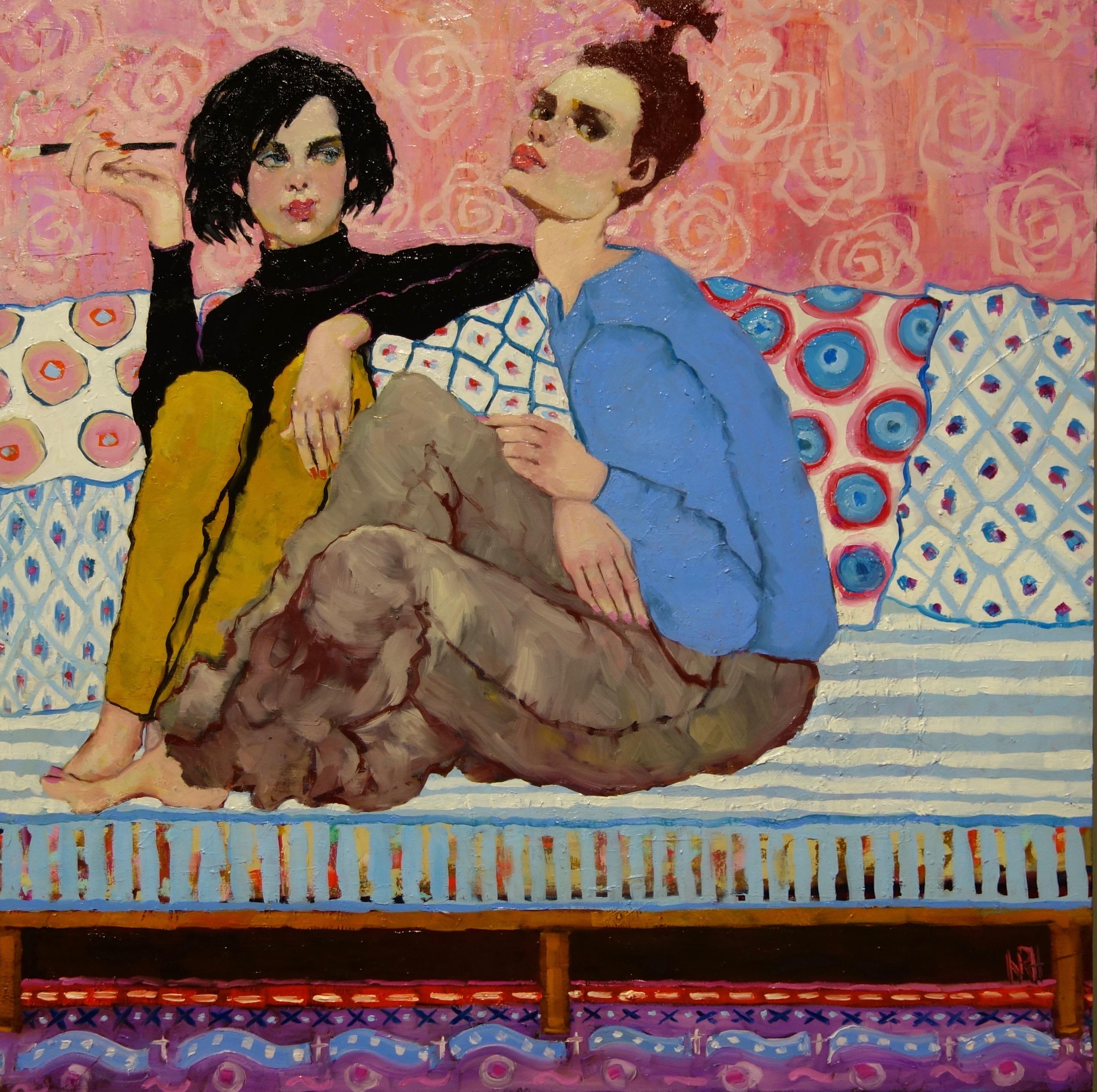 Nancy Rhodes Harper Portrait Painting - A Little Chat, Oil Painting