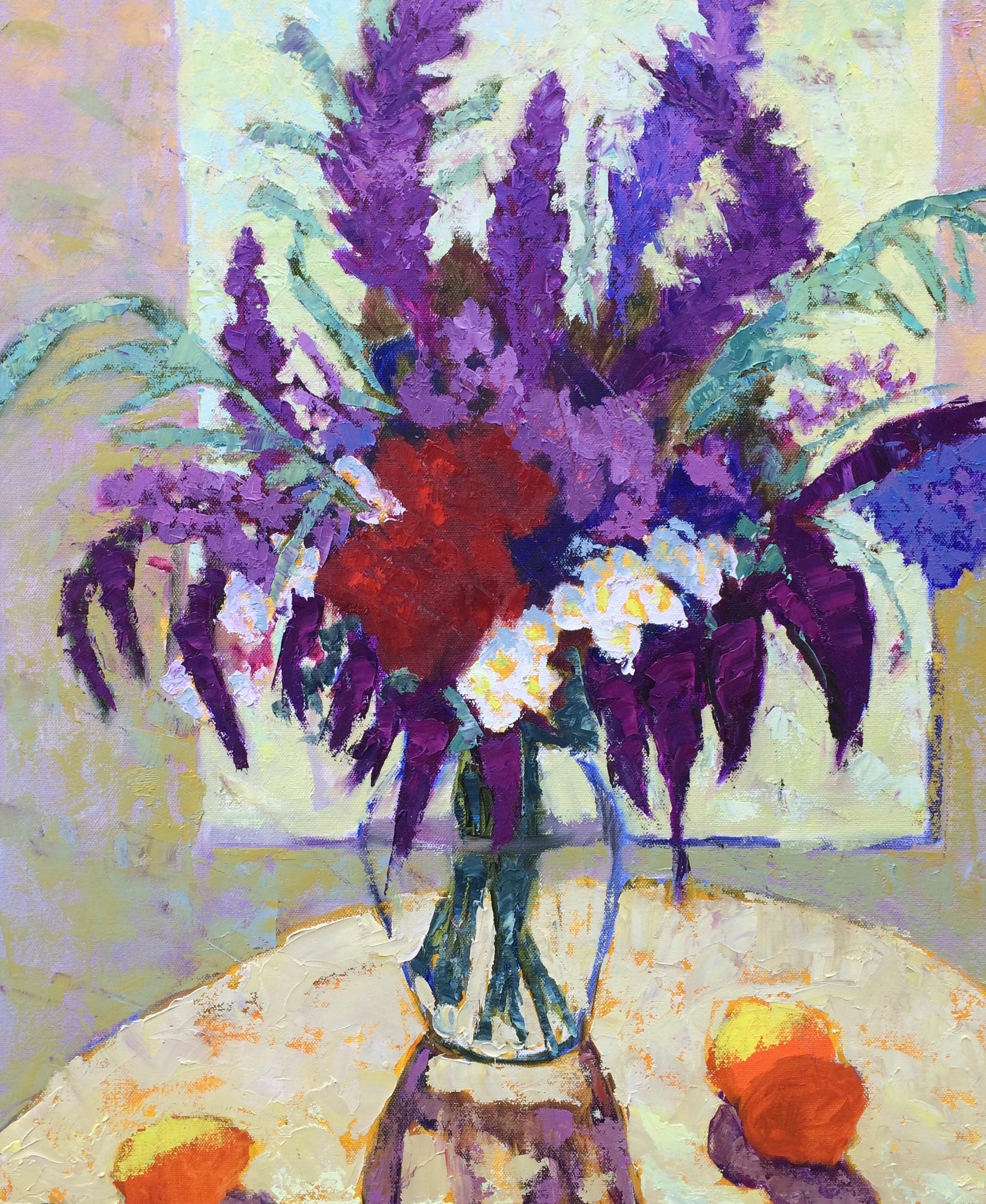 Roxanne Steed Still-Life Painting - Aubergine Autumn Bouquet